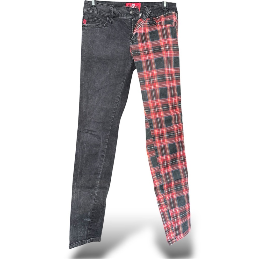 Royal Bones by Daang Size 5, half and half split leg red plaid and black Tripp